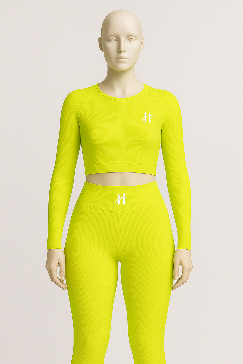 Spor Sarı Takım - Uzun Kollu Crop Top ve Tayt